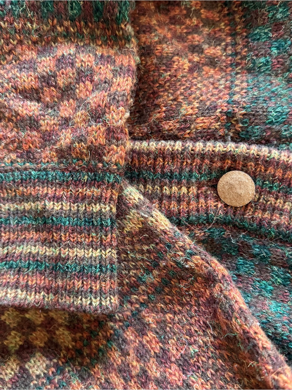 Men's woolen knit Sweater Cardigan - Orange & Green - Picture 4 of 4